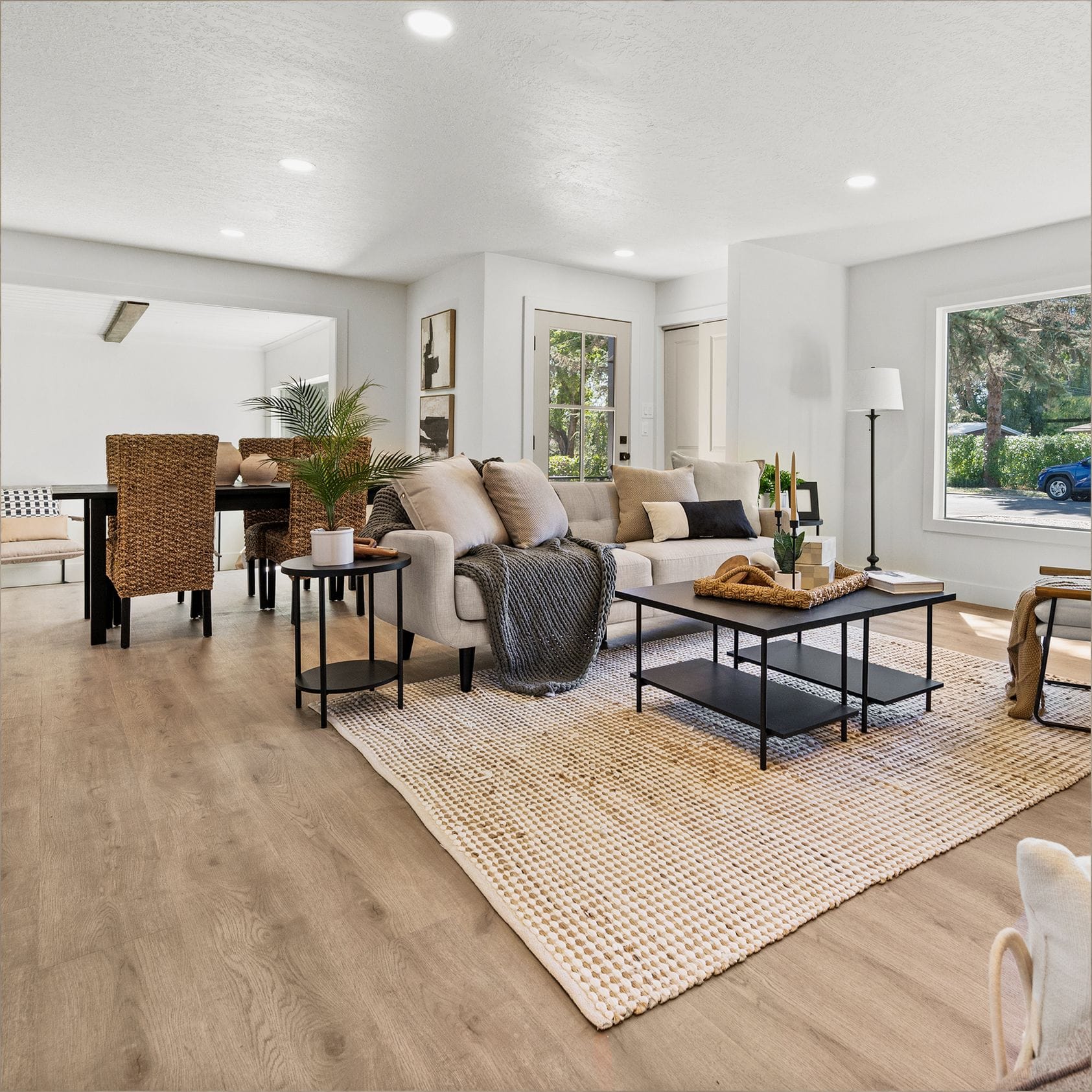 Arroyo Dune Powell 2mm Gluedown Luxury Vinyl Flooring — angled close-up of the plank surface texture, Bering Floors & Coverings, SKU 11001-0105