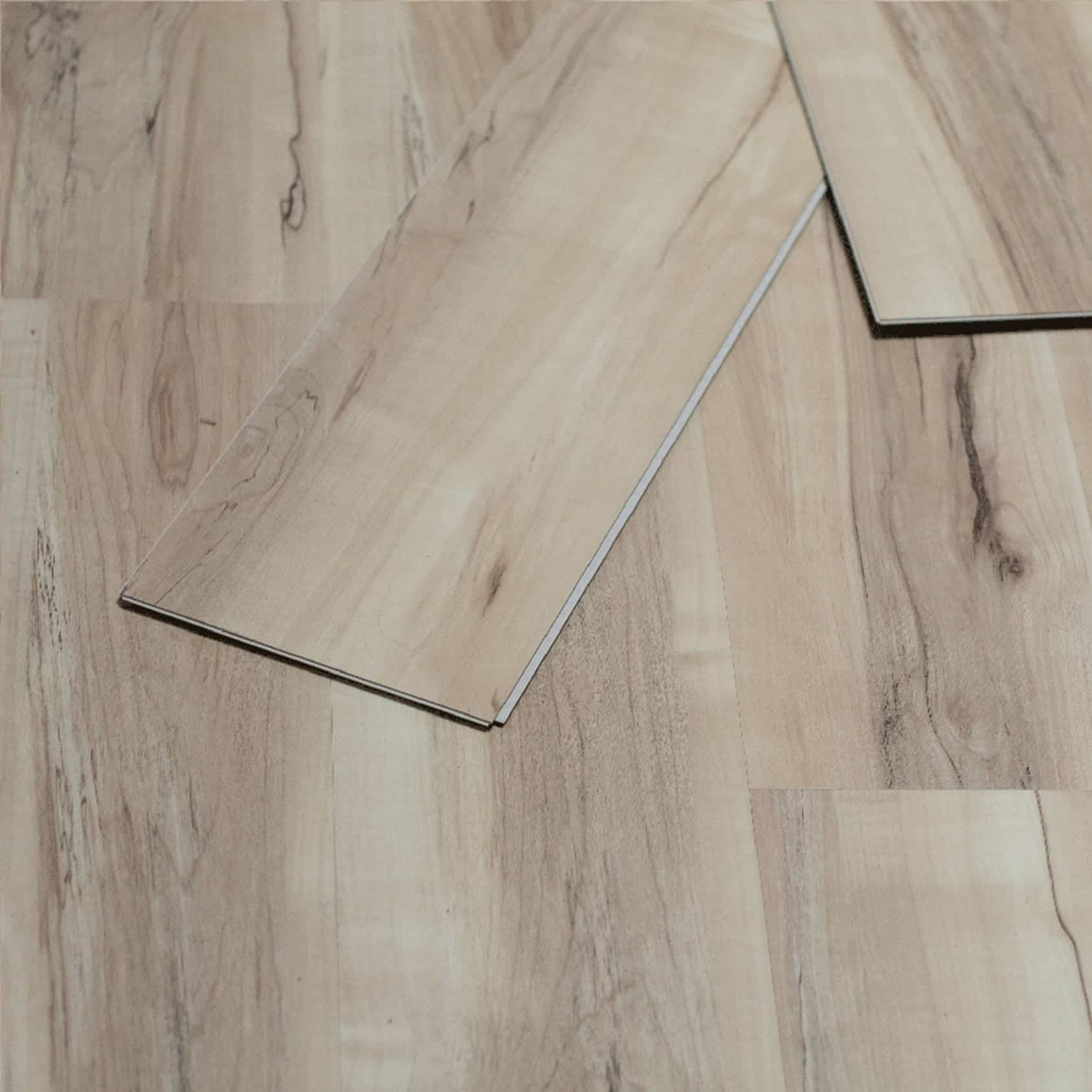 Taos Pine Tristao 4.5mm Rigid Core SPC Flooring — close-up of a loose plank showing the locking edge profile, Bering Floors & Coverings, SKU 12001-0103