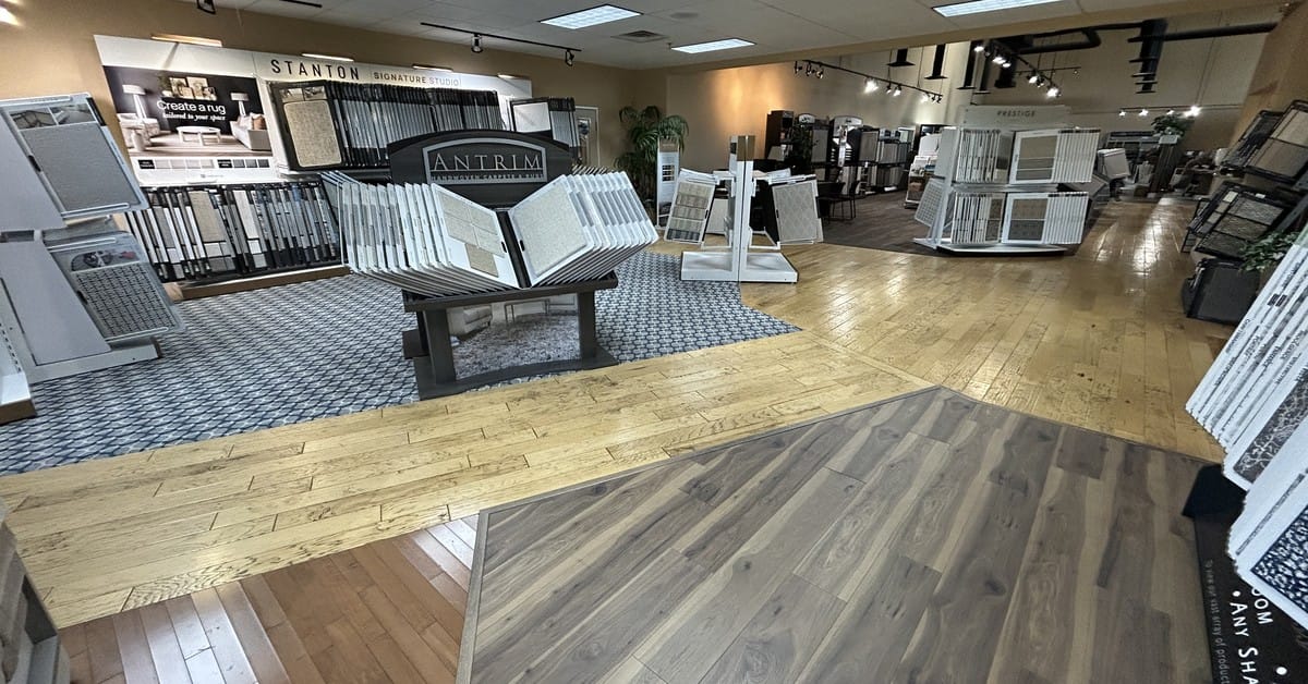 Wide view of Cloud Floor & Home showroom flooring displays