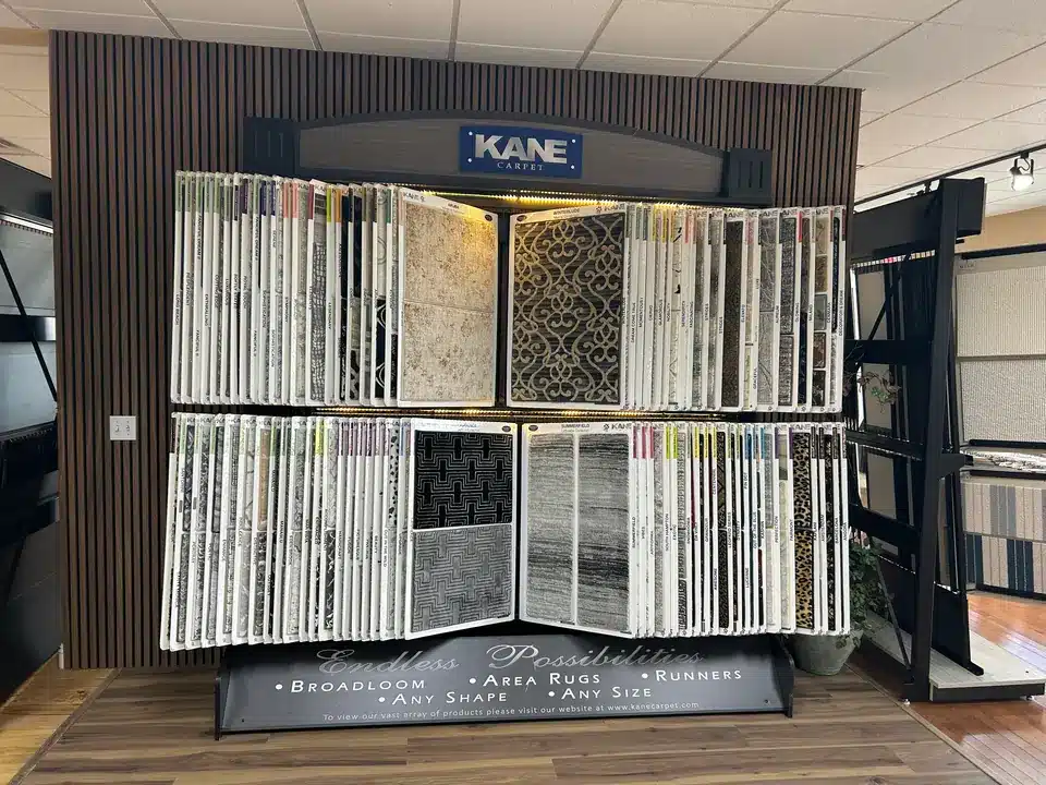 Kane carpet sample display in the Las Vegas showroom