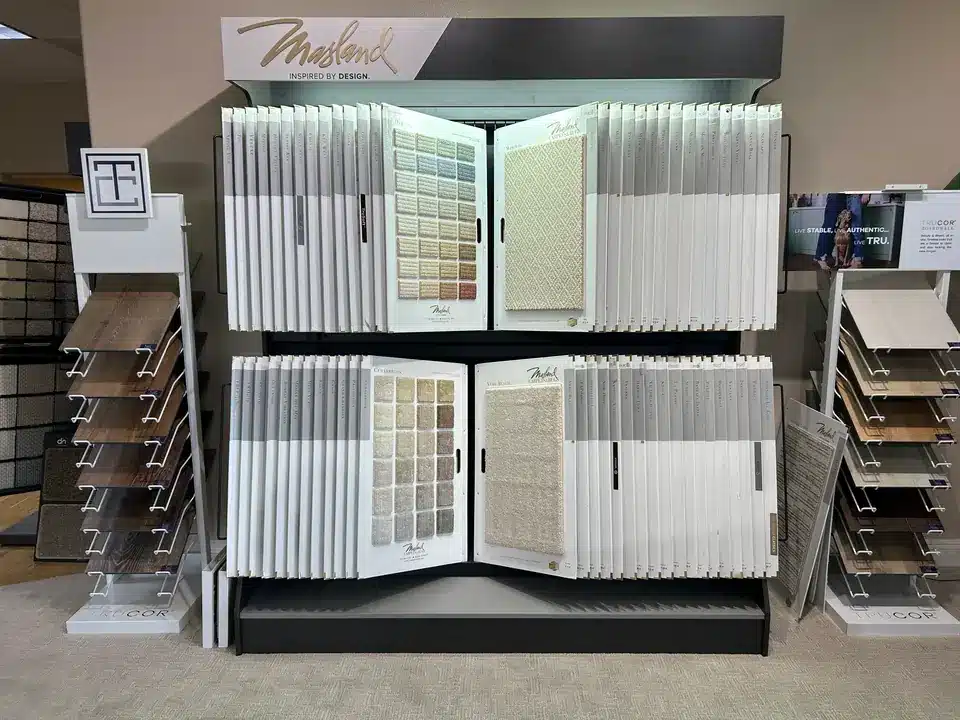 Masland carpet samples on display in the Las Vegas showroom
