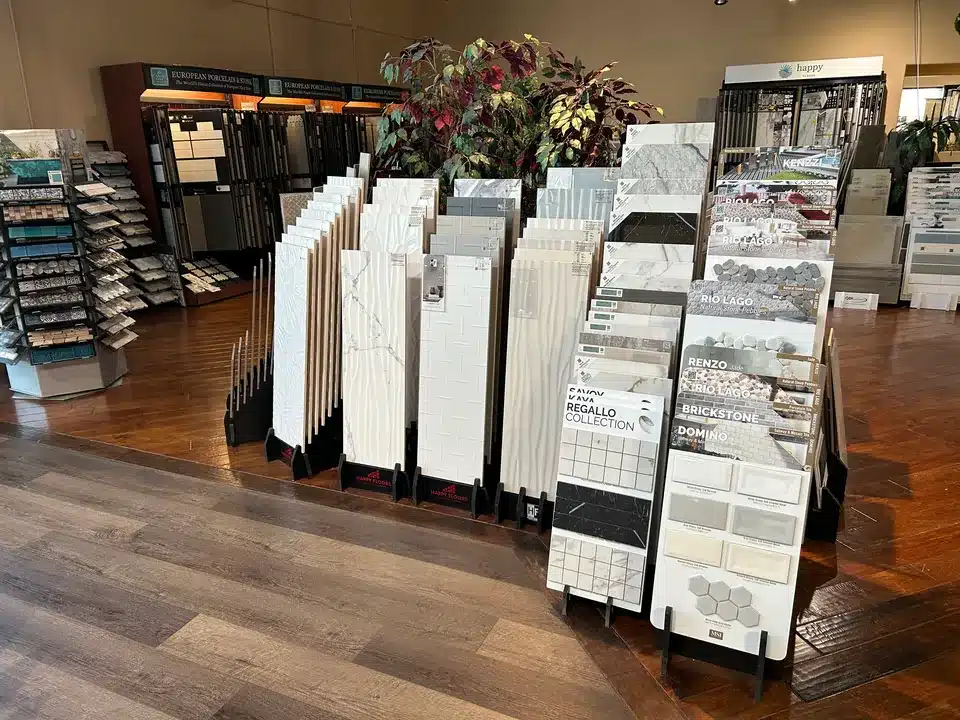 Decorative and patterned tile sample boards in the Las Vegas showroom