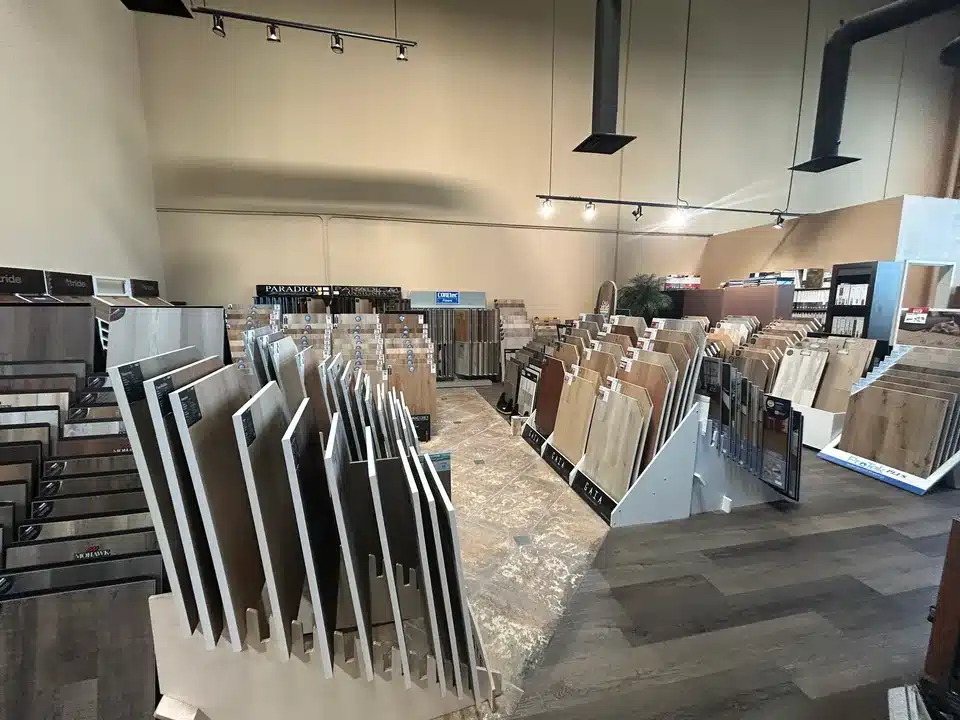 Sample racks for contractor flooring selections at Cloud