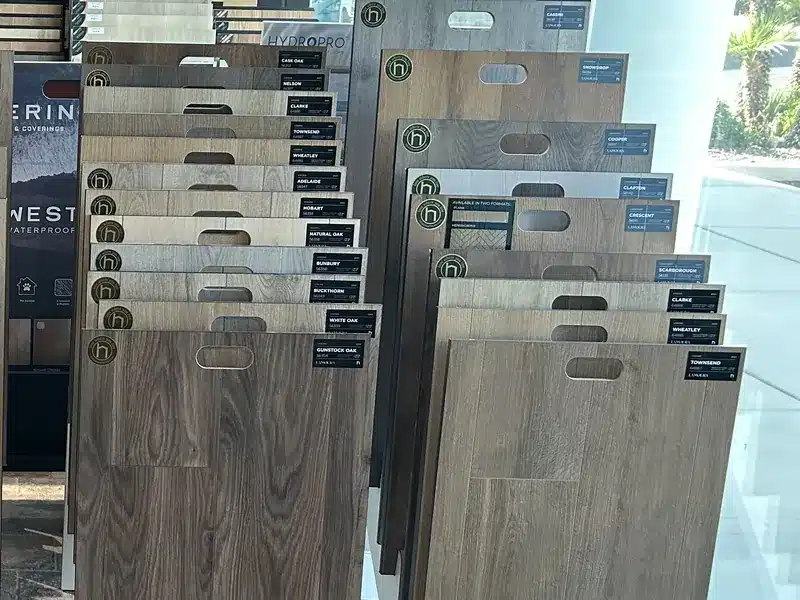 Lamdura laminate flooring sample racks in our Las Vegas showroom