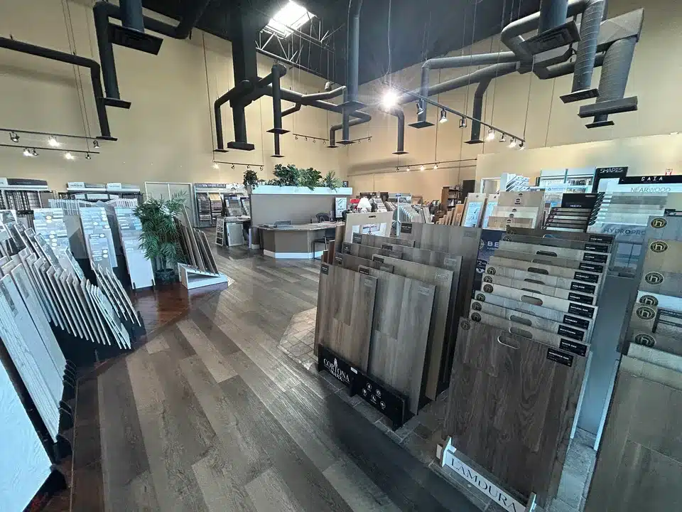Showroom counter and flooring displays at Cloud Floor and Home